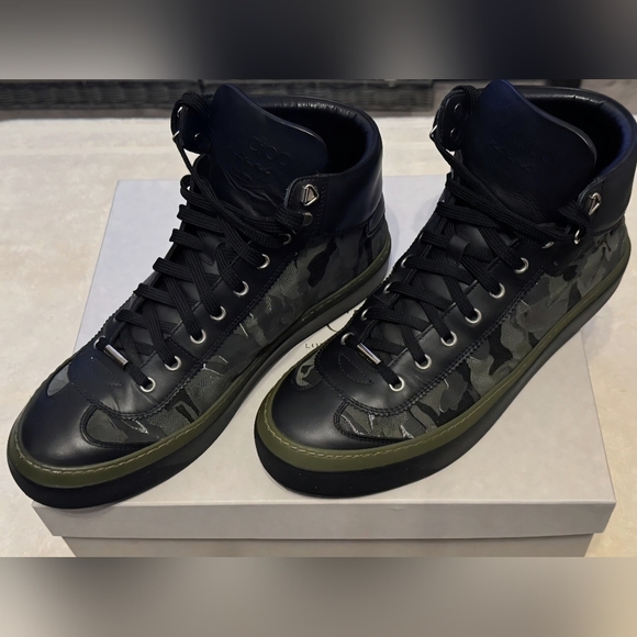 Men’s Jimmy choo Argyle Light Olive Camo Fabric Mix High Top Size 10.5 - Picture 5 of 7